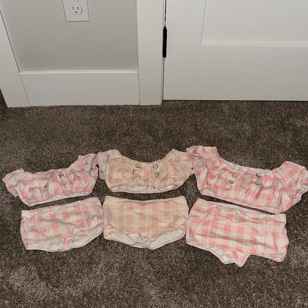 Janie and Jack Pink and White Checkered Kids Bikini Set